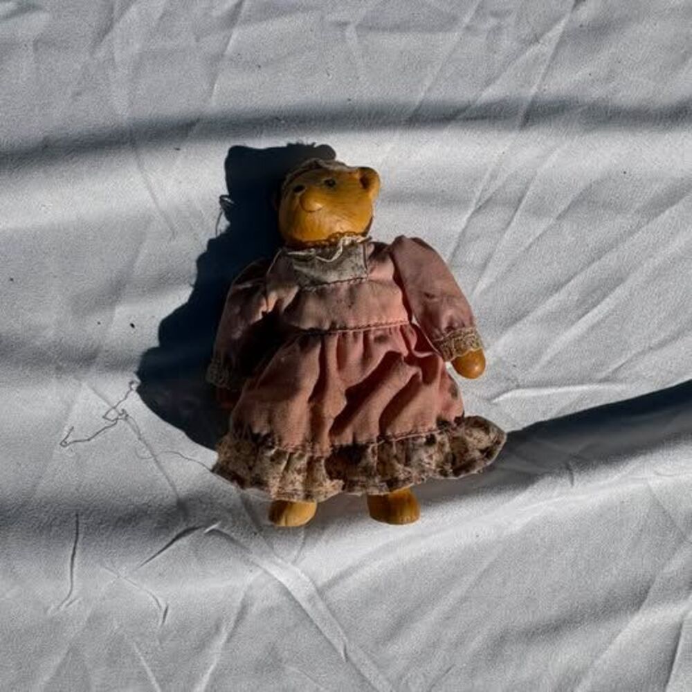 Vintage Miniature Teddy Bear Doll in Pink Dress